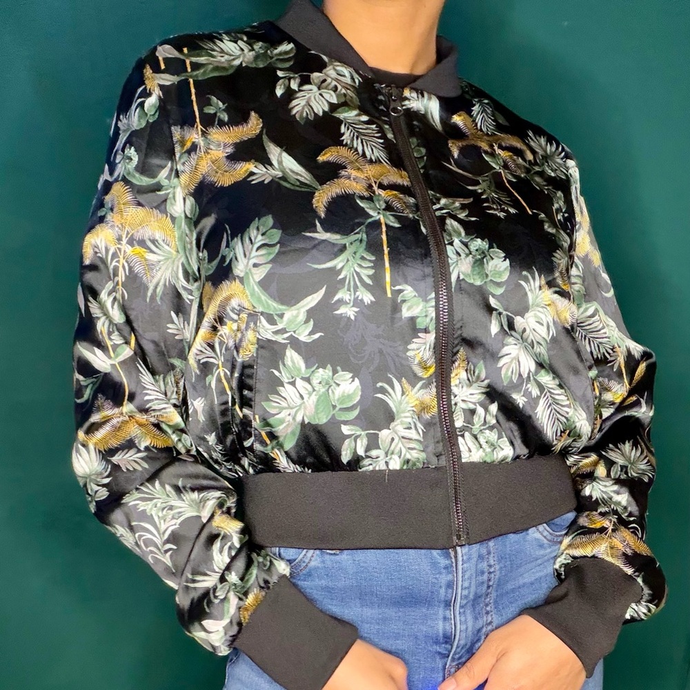 Black Victoria’s Secret Shiny Chinoiserie Bomber Jacket